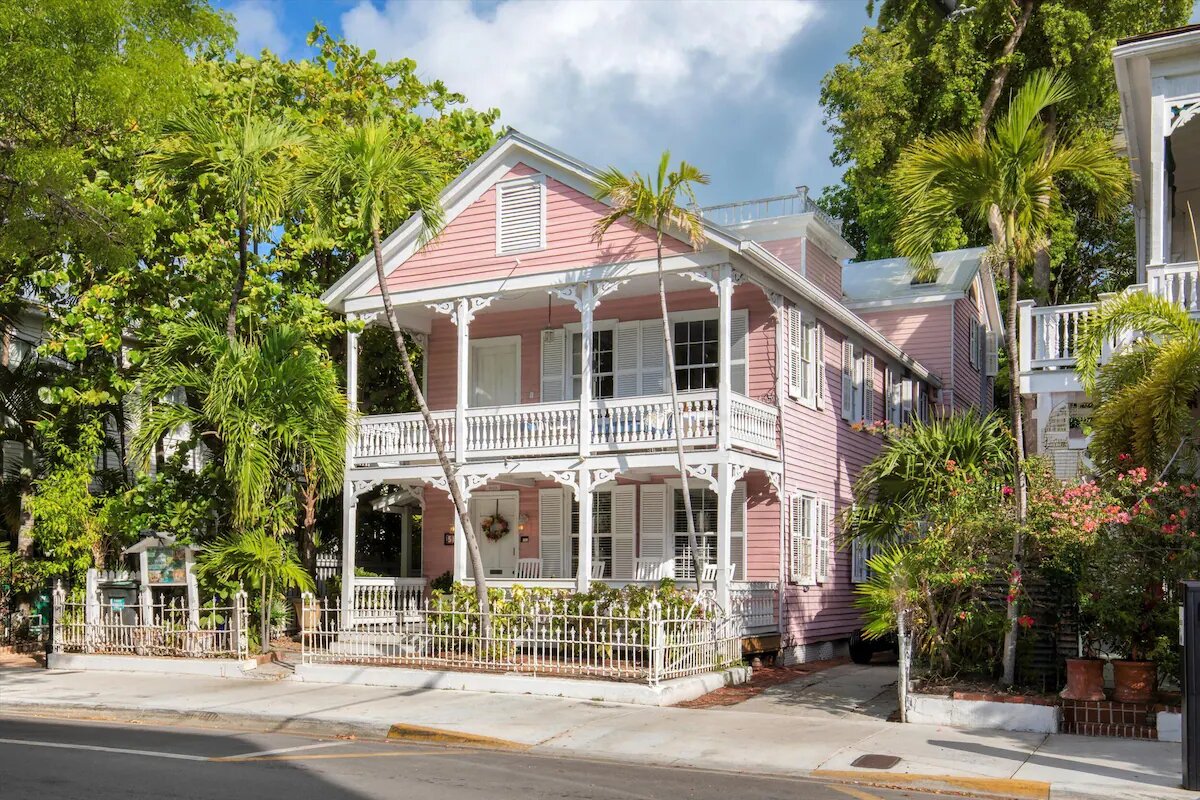 Pink two-story conch house in Old Town Key West